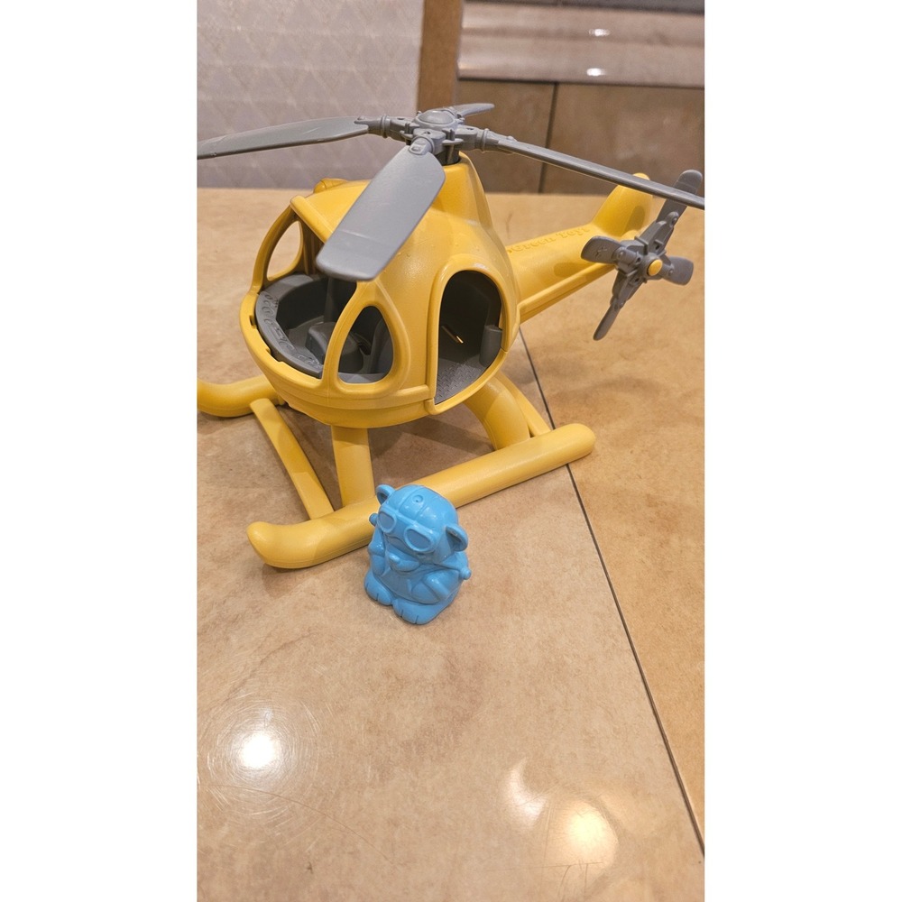 Green Toys Yellow Helicopter‎ Toy With Blue Pilot Bear Figure Collectible Toys